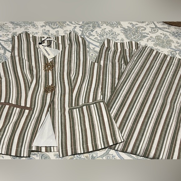 Commense Linen/Cotton Striped Vest & Mid-Waist Striped Wide-Leg Pants Set - Picture 5 of 16